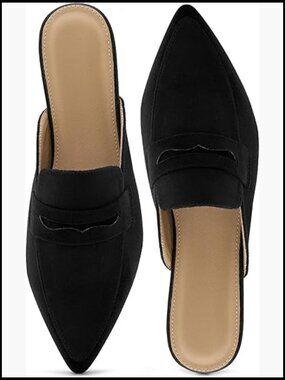 Pointed Toe Suede Mules Slip On Flats Elegant Business Casual Work Shoes